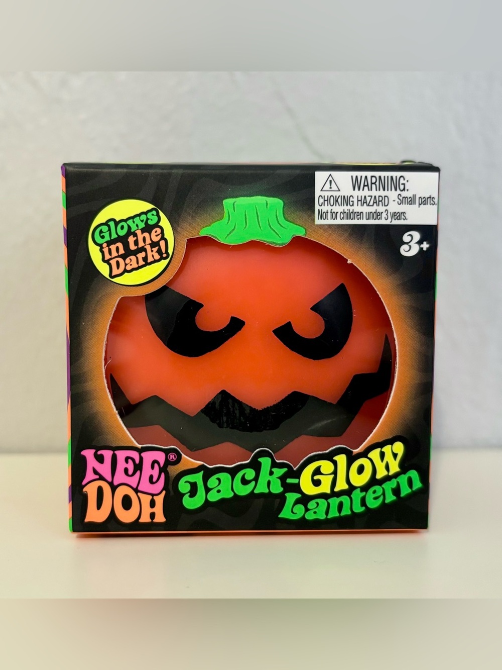 NeeDoh Orange Jack-Glow Lantern Pumpkin Halloween Glow in the Dark Fidget Toy